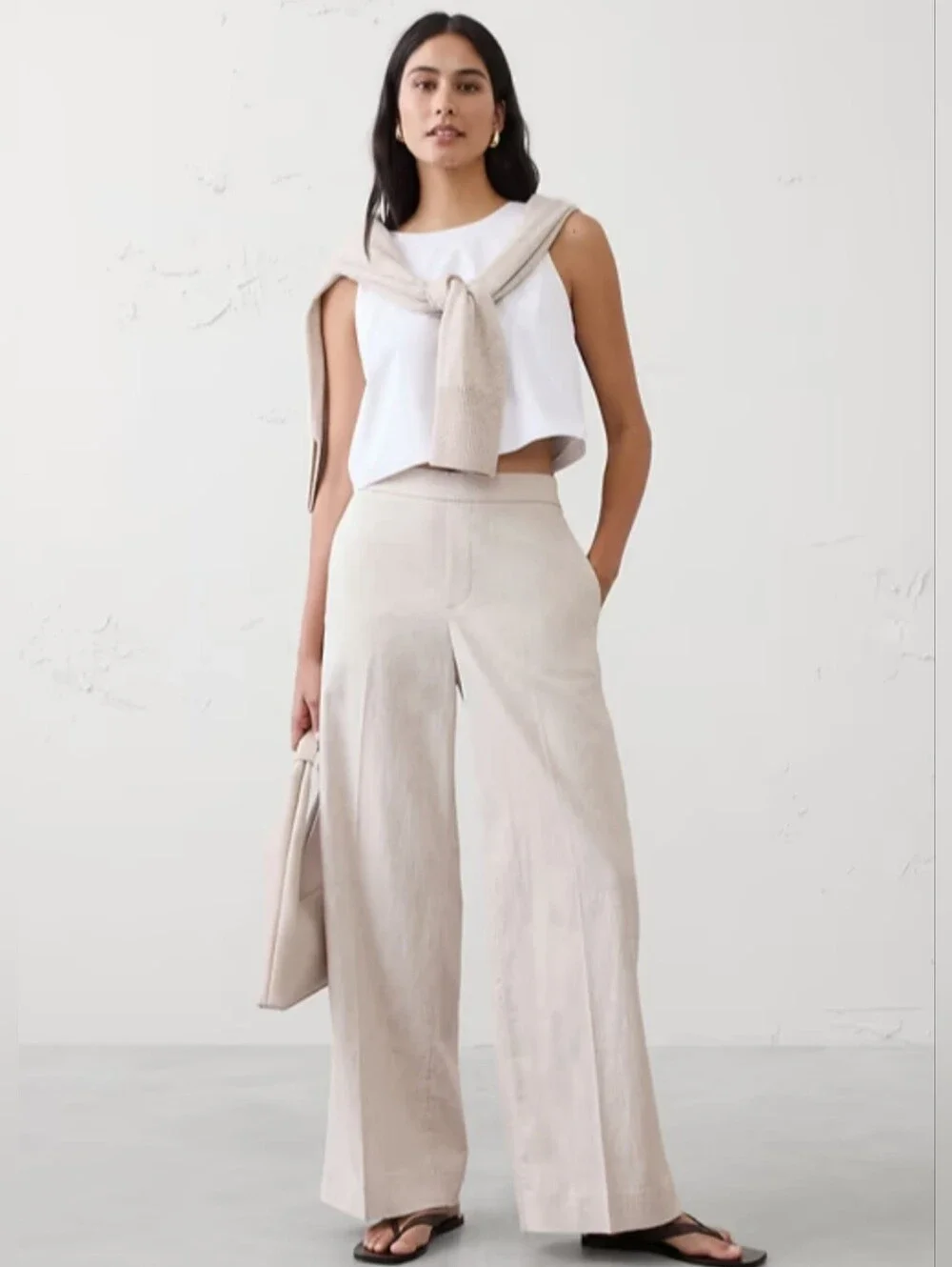 NWT Banana Republic Hayden Wide Leg High-Rise Linen Blend Pants Size-XL